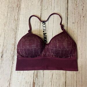 Victoria's Secret Wireless T-Back Sport Bra Luscious Plum Logo Strap Sz Medium